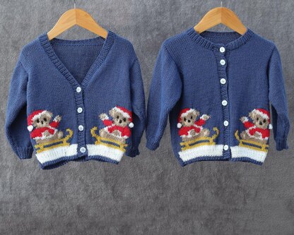 P163 Teddy on a Sleigh Cardigans