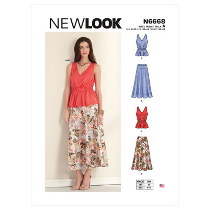 New Look N6668 Misses' Top & Skirt N6668 - Paper Pattern, Size A (8-10-12-14-16-18-20)