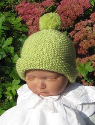 Baby Roll Brim Moss Stitch (Seed Stitch) Bobble Beanie Hat