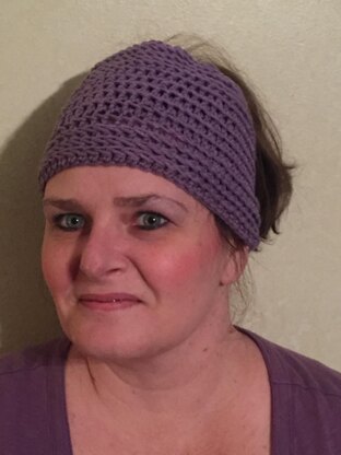 Crocheted Purple Waves Messy Bun Hat