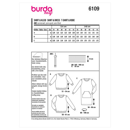 Burda Style Misses' Sweatshirt B6109 - Paper Pattern, Size 8-18