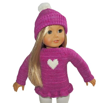 Heart Sweater & Toque for 18" Doll