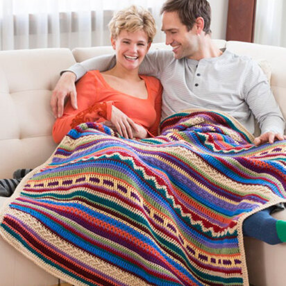 Southwestern Rainbow Throw in Red Heart Super Saver Economy Solids - LW4724 - Downloadable PDF