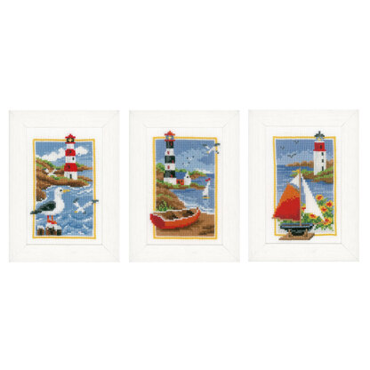 Vervaco Lighthouse Miniature Cross Stitch Kit (3 pcs) - 8cm x 12cm