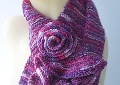 Ruffle Edged Scarf with Flower Scarf Pin