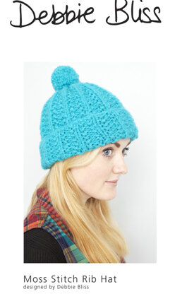"Moss Stitch Rib Hat" - Hat Knitting Pattern For Women in Debbie Bliss Paloma