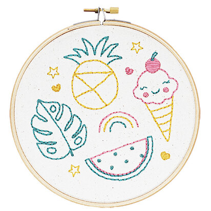 The Modern Crafter Beginner Printed Embroidery Kit - Fruit & Ice Cream - 6in