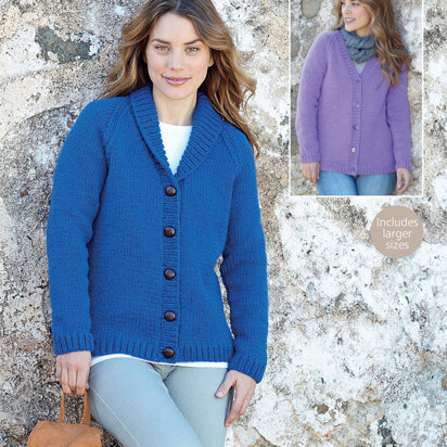 V Neck and Shawl Collar Cardigans in Hayfield Chunky With Wool - 7381 - Downloadable PDF