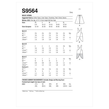 Simplicity Misses' Aprons S9564 - Paper Pattern, Size A (XS-S-M-L-XL)