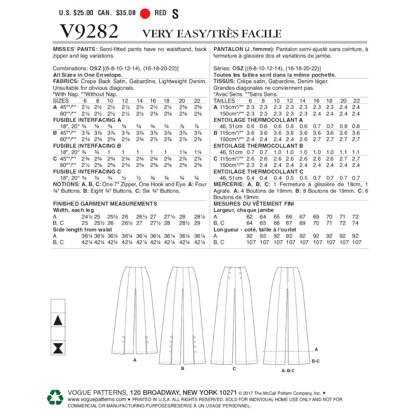 Vogue Misses' High-Waisted Pants with Button Detail V9282 - Paper Pattern, Size ONE SIZE