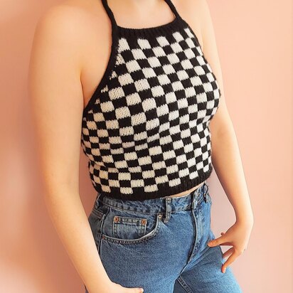 Harmon Halter Checkerboard Crop Top