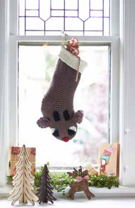 Crochet Snowman and Reindeer Stocking in Bernat Super Value - Downloadable PDF