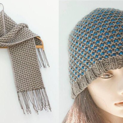 Mosaic Color Work Hat and Scarf