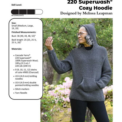 Cozy Hoodie in Cascade Yarns 220 Superwash - W835 - Downloadable PDF