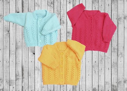 Twist Round Neck Baby Cardigan Knitting Pattern #614