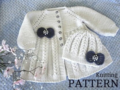 Knitted Baby Cardigan and Baby Beanie by Elena Mitchell