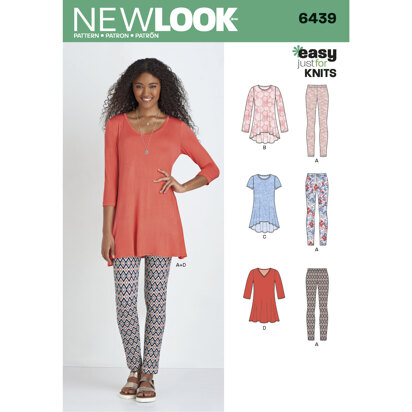 New Look Misses' Knit Tunics with Leggings 6439 - Paper Pattern, Size A (XS-S-M-L-XL)
