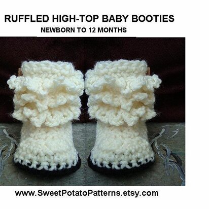 Ruffled Booties | Crochet pattern by SweetPotatoPatterns