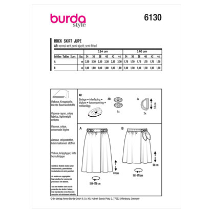 Burda Style Misses' Skirt B6130 - Paper Pattern, Size 8-18