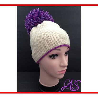 Beanie Hat Crochet Pattern with Pom Pom Unisex