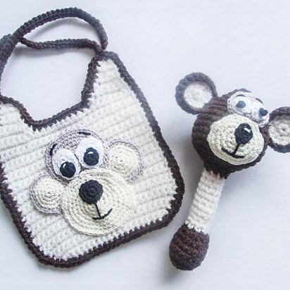 Monkey Baby Bib and Rattle