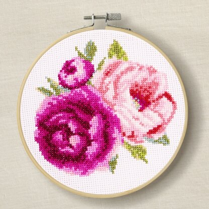 DMC Pink Peonies - Medium Cross Stitch Kit