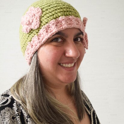 Drawstring Beanie with Yarrow Flower