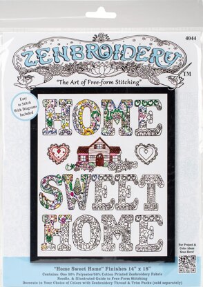 Design Works Zenbroidery Home Sweet Home Cotton Fabric Embroidery Kit