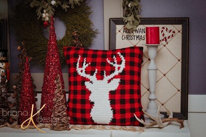 Farmhouse Plaid Deer Knit Pillow Cover