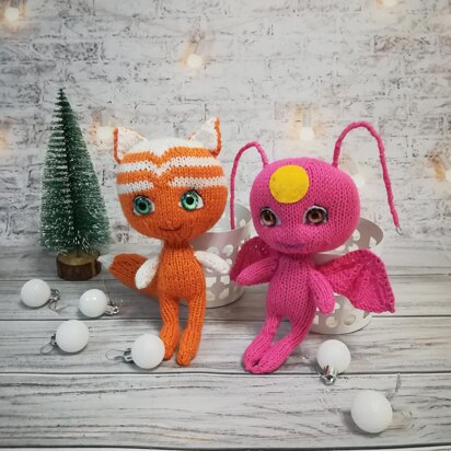 Knitting pattern cute toy pink bug and little fox From the Kwami collection