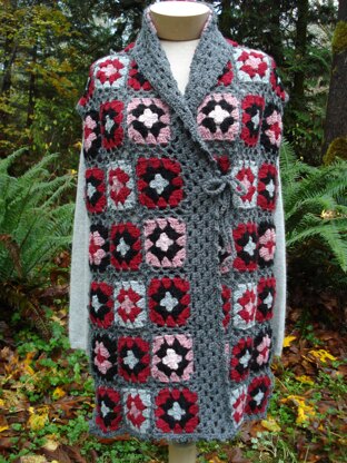 Shawl Collar Granny Square Wrap - PW-104