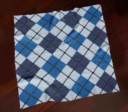 Argyle Blue Blanket C2C CROCHET PATTERN Classic 1950s Design Afghan Square Throw