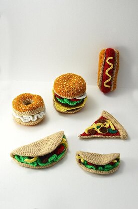Fast Food Collection: Fast Food Crochet Pattern, Fast Food Amigurumi, Pizza Crochet Pattern, Bagel Crochet Pattern, Hotdog Crochet Pattern, Hamburger Crochet Pattern, Taco Crochet Pattern