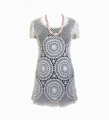 Crochet medalions lacy mini dress.