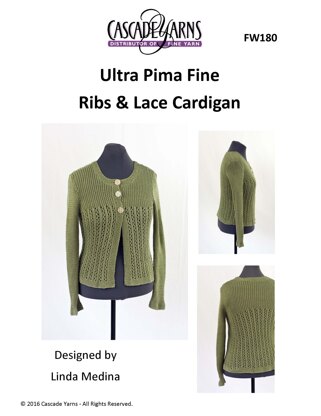 Cascade Yarns FW180 Ribs & Lace Cardigan (Free)