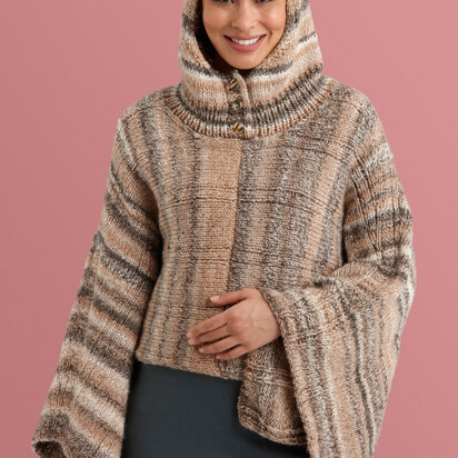 Hooded Poncho in Lion Brand Tweed Stripes - L10691