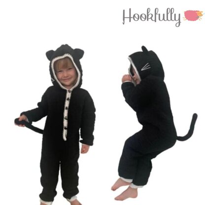 Black cat kids onesie costume Crochet pattern by Hookfully