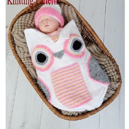 Knitting Pattern owl cocoon & hat UK & USA Terms #250