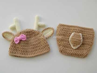 Deer Baby Hat and Diaper Cover Set