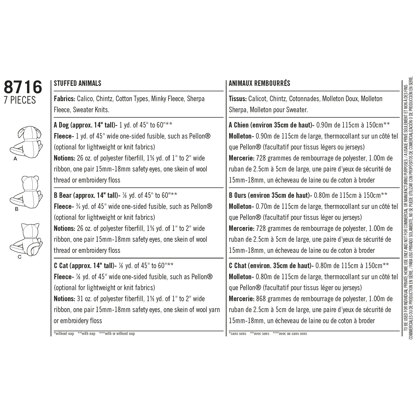 Simplicity 8716 Stuffed Animals - Paper Pattern, Size OS (ONE SIZE)