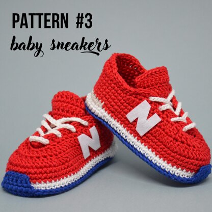 Crochet baby booties patterns bundle, set of 4 sneakers