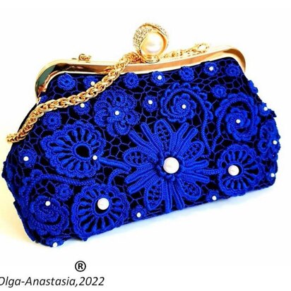 Evening blue lace bag 3 - crochet Irish lace