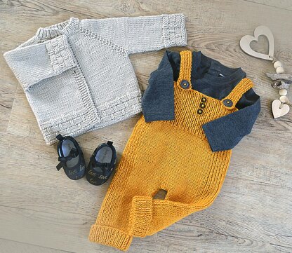 Tiny tots top down cardigan and overalls - P116
