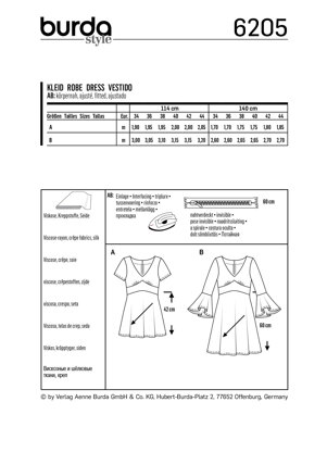 Burda Style Misses' Dress with Empire Waist â€“ Bell-shaped Skirt B6205 - Paper Pattern, Size 8-18