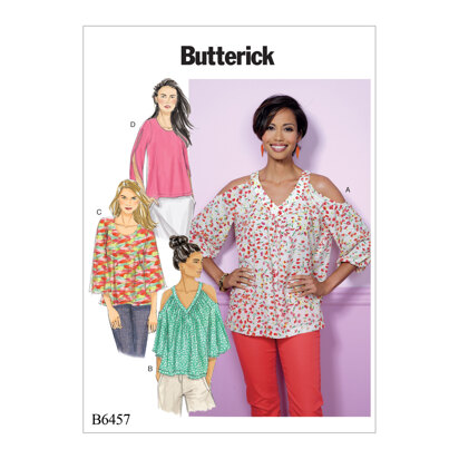 Butterick Misses' V-Neck or Scoopneck, Cold-Shoulder Tops B6457 - Sewing Pattern