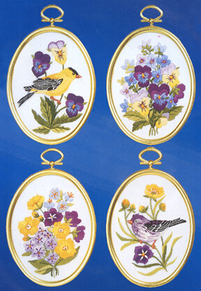 Janlynn Wildflowers and Finches, Set of 4 Embroidery Kit - 8 x 11cm
