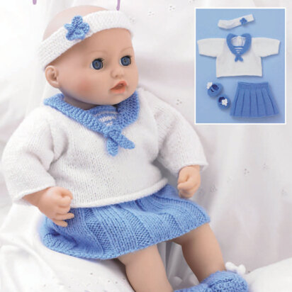 Baby Dolls Sailor Top, Skirt, Pants, Shoes & Headband in Hayfield Bonus DK - 2484 - Downloadable PDF