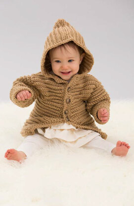 Hooded Playful Cardi in Red Heart With Love Solids - LW4834 - Downloadable PDF