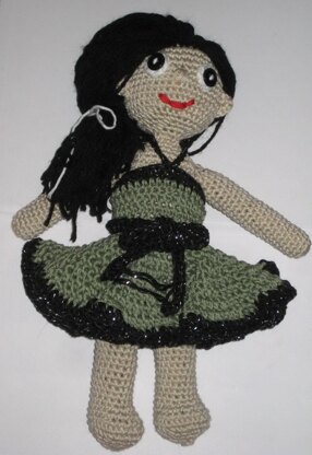 Crochet doll in olive green dress