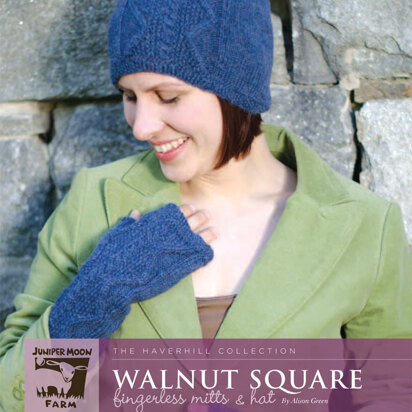 Walnut Square Fingerless Mitts & Hat in Juniper Moon Farm Herriot